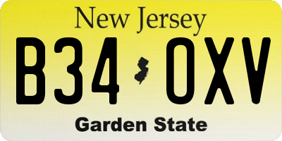 NJ license plate B34OXV