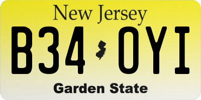 NJ license plate B34OYI