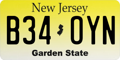 NJ license plate B34OYN
