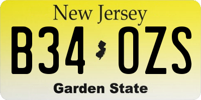 NJ license plate B34OZS
