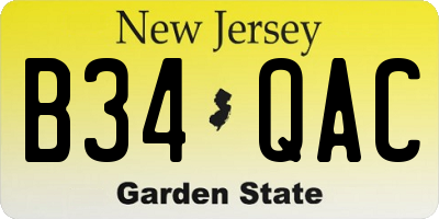 NJ license plate B34QAC