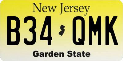 NJ license plate B34QMK