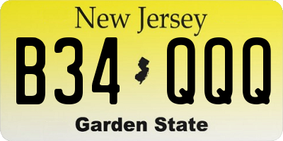 NJ license plate B34QQQ