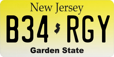 NJ license plate B34RGY