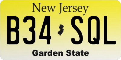 NJ license plate B34SQL