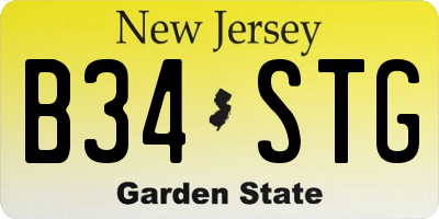 NJ license plate B34STG