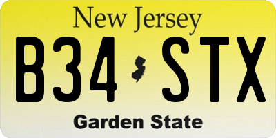 NJ license plate B34STX