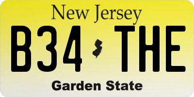 NJ license plate B34THE