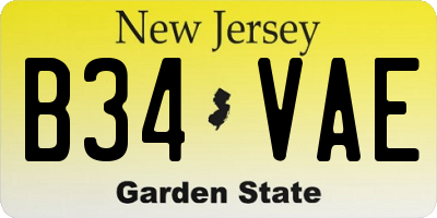 NJ license plate B34VAE