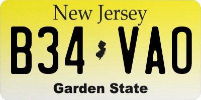 NJ license plate B34VAO
