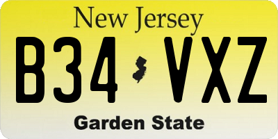 NJ license plate B34VXZ