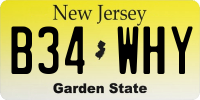 NJ license plate B34WHY