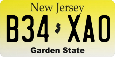 NJ license plate B34XAO