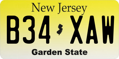 NJ license plate B34XAW