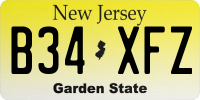 NJ license plate B34XFZ
