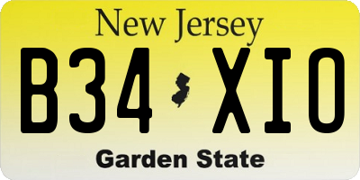 NJ license plate B34XIO