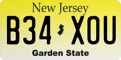 NJ license plate B34XOU