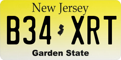 NJ license plate B34XRT