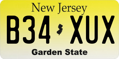 NJ license plate B34XUX