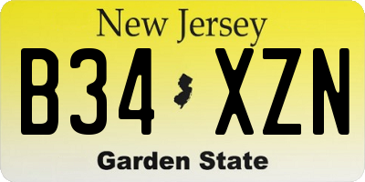 NJ license plate B34XZN