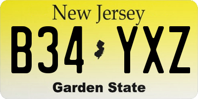NJ license plate B34YXZ