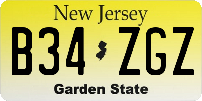 NJ license plate B34ZGZ