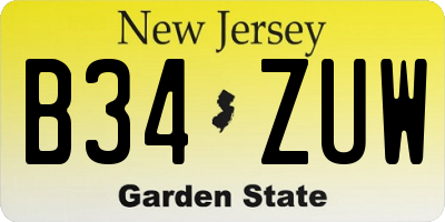 NJ license plate B34ZUW