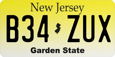 NJ license plate B34ZUX