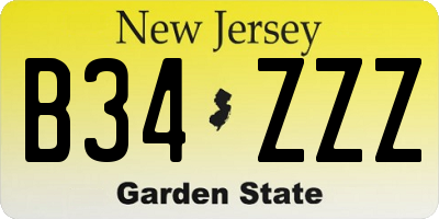 NJ license plate B34ZZZ