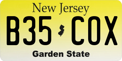 NJ license plate B35COX