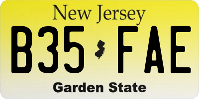NJ license plate B35FAE