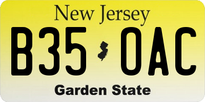 NJ license plate B35OAC