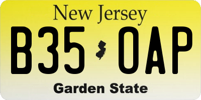 NJ license plate B35OAP
