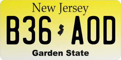 NJ license plate B36AOD