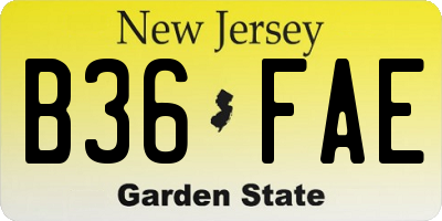 NJ license plate B36FAE
