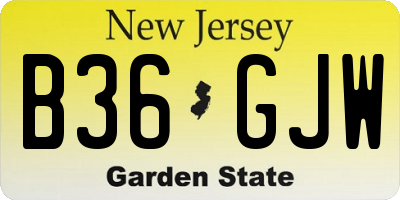 NJ license plate B36GJW