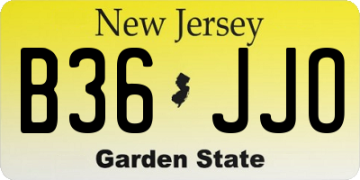 NJ license plate B36JJO