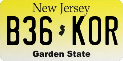 NJ license plate B36KOR