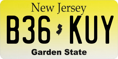 NJ license plate B36KUY