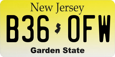 NJ license plate B36OFW