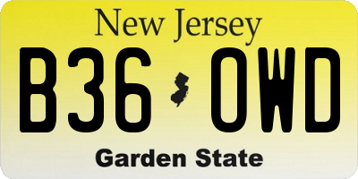 NJ license plate B36OWD
