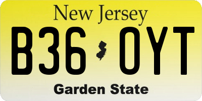 NJ license plate B36OYT