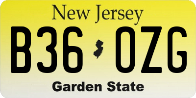 NJ license plate B36OZG