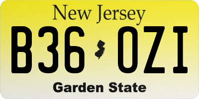 NJ license plate B36OZI