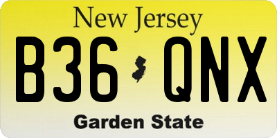 NJ license plate B36QNX