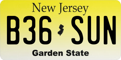 NJ license plate B36SUN