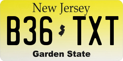 NJ license plate B36TXT