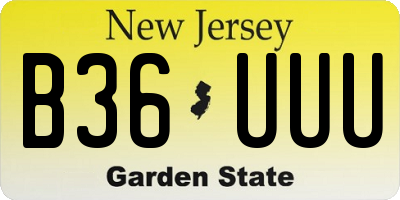 NJ license plate B36UUU