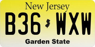 NJ license plate B36WXW