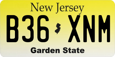 NJ license plate B36XNM